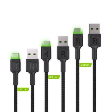 Adaptador USB a USB-C Green Cell KABGCSET01 Negro Verde 2 m (3 Unidades)