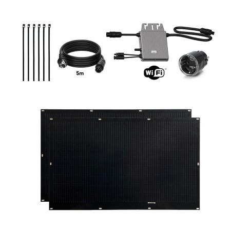 Kit Solaire Auto-installable Flex Full Black 400W x2 panneaux solaires ultralégers et flexibles. Utilisation pour balcon