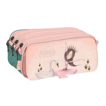 Trousse Fourre-Tout Triple Santoro Swan Lake Gris Rose 21,5 x 10 x 8 cm