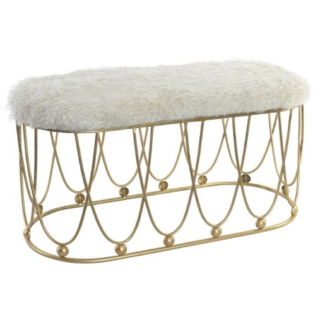 Coffre de Rangement DKD Home Decor Doré Métal Polyester Velours Blanc (91 x 40 x 46 cm)