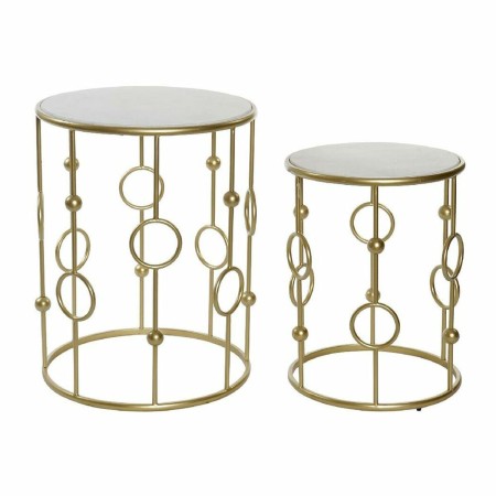Table d'appoint DKD Home Decor Argenté Métal Marbre (37 x 37 x 50 cm) (46 x 46 x 60 cm) (2 pcs)