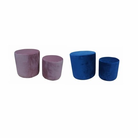 Repose-pied DKD Home Decor Polyester Bois Blue marine Rose clair (2 pcs) (36 x 36 x 35 cm)