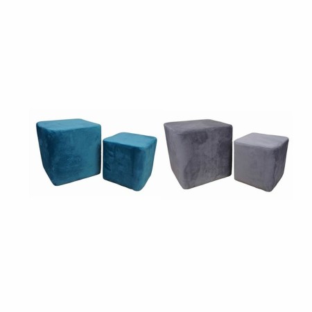 Repose-pied DKD Home Decor Gris Bois Turquoise Polyester (36 x 36 x 35 cm) (2 Unités)