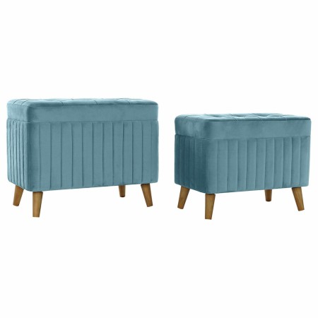 Banquette DKD Home Decor  Naturel Bois Polyester Bleu ciel (68 x 42 x 55,5 cm)