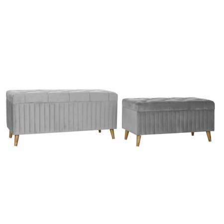 Banquette DKD Home Decor  Gris Marron Polyester Velours (122 x 50 x 58 cm)