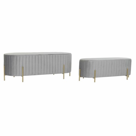 Banquette DKD Home Decor  Gris Doré Métal Polyester Velours (123 x 50 x 45 cm)
