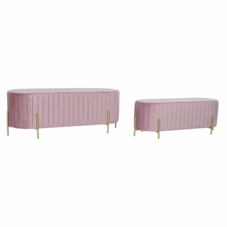 Banquette DKD Home Decor  Rose Doré Métal Polyester Velours (123 x 50 x 45 cm)