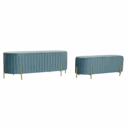 Banquette DKD Home Decor  Bleu Doré Métal Polyester Velours (123 x 50 x 45 cm)