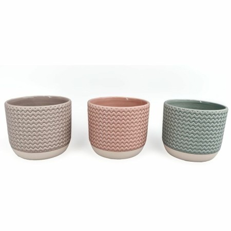 Cache-pot DKD Home Decor Vert Rose Grès (3 pcs) (12 x 12 x 10.5 cm)