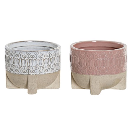 Cache-pot DKD Home Decor Rose Blanc Grès (2 pcs) (12 x 12 x 10 cm)