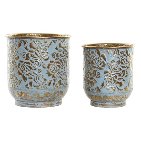 Cache-pot DKD Home Decor Bleu Doré Métal (27 x 27 x 28 cm) (21.5 x 21.5 x 24.5 cm) (2 pcs)