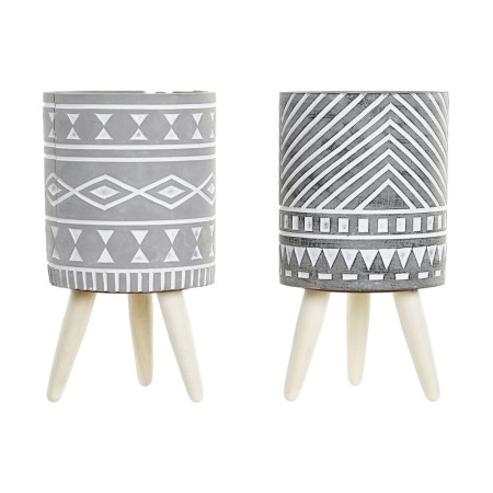 Cache-pot DKD Home Decor Gris Ciment Blanc Pin Boho (14,3 x 14,3 x 26,2 cm) (2 Unités)