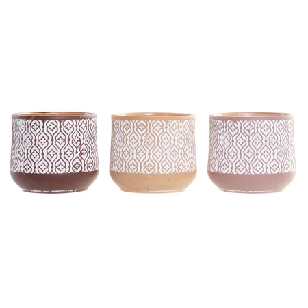 Cache-pot DKD Home Decor Marron Terre cuite Corail (14 x 14 x 12.4 cm) (3 pcs)