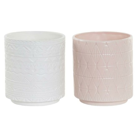 Cache-pot DKD Home Decor Porcelaine Rose Blanc (14 x 14 x 15.5 cm) (2 pcs)