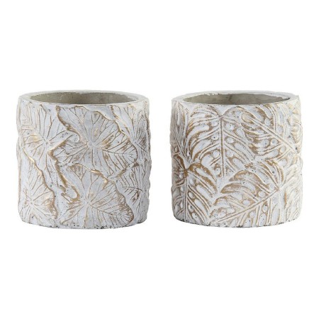 Cache-pot DKD Home Decor ‎S3023968 Doré Ciment Blanc Tropical (12 x 12 x 12 cm) (2 Unités)