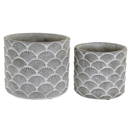 Cache-pot DKD Home Decor ‎S3023976 Gris Ciment Éventail Oriental Arena (17,2 x 17,2 x 15,2 cm)