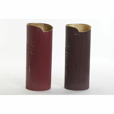 Vase DKD Home Decor Rose Métal Bordeaux Glam (14 x 14 x 35 cm) (2 pcs)