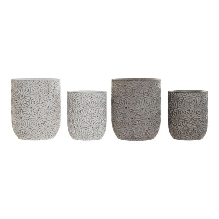 Set de pots DKD Home Decor ‎S3023985 Gris Ciment Blanc Fleurs Shabby Chic (17 x 17 x 21 cm) (2 Unités)