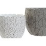 Set de pots DKD Home Decor Gris Ciment Blanc Feuille d'une plante (2 Unités) (18 x 18 x 15 cm)