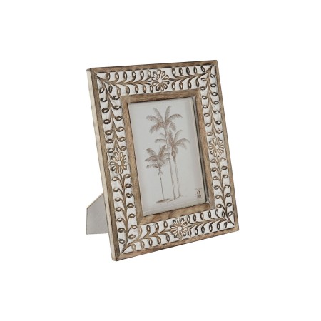 Marco de Fotos Home ESPRIT Blanco Natural Cristal Madera de mango Flor Indio 26,5 x 2 x 31,5 cm