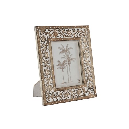 Marco de Fotos Home ESPRIT Blanco Natural Cristal Madera de mango Indio 26,5 x 2 x 31,5 cm