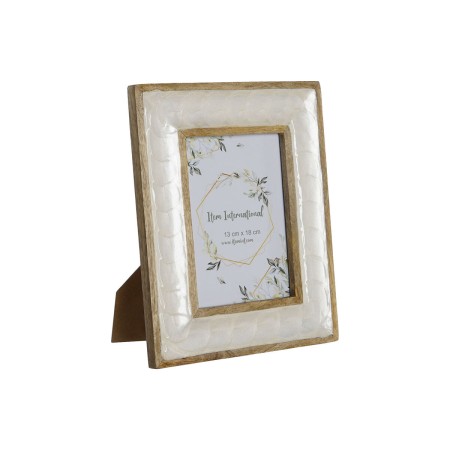 Marco de Fotos Home ESPRIT Blanco Natural Nácar Madera de mango Moderno 21,5 x 2 x 27 cm