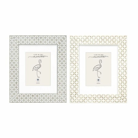 Cadre photo DKD Home Decor Verre Gris Beige Bois MDF Boho (23 x 2 x 28 cm) (2 Unités)