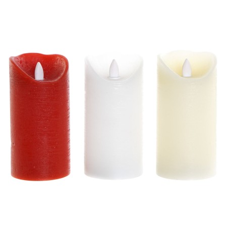 Décoration lumineuse DKD Home Decor Noël Rouge Beige Aluminium Blanc Cire (7,5 x 7,5 x 15 cm) (3 Unités)