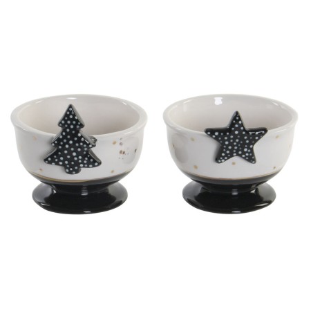 Pot à Bougie DKD Home Decor Blanc Noir (2 pcs) (10 x 9.2 x 8 cm)