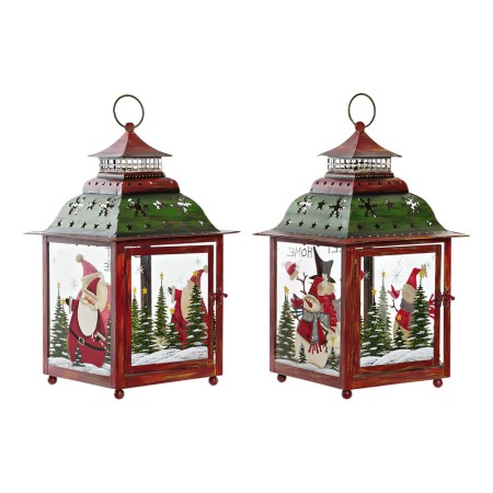 Lanterne DKD Home Decor Noël Père Noël Rouge Vert Métal Verre (2 pcs) (21 x 21 x 37 cm)