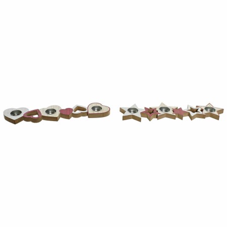 Décorations de Noël DKD Home Decor Bougeoir Bois (2 pcs) (39.5 x 9 x 2 cm)