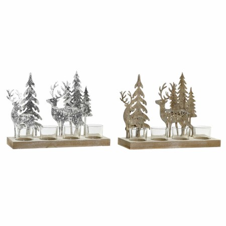 Bougeoirs de Noël DKD Home Decor Bois (2 pcs) (4 Pièces) (28 x 10 x 21 cm)