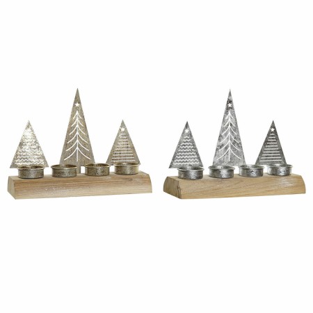 Bougeoirs de Noël DKD Home Decor Métal Bois (23 x 8 x 17 cm) (2 pcs) (4 Pièces)