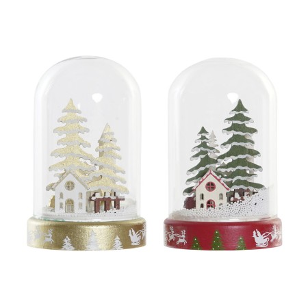 Décorations de Noël DKD Home Decor Maison Enneigé Verre (2 pcs) (11 x 11 x 17 cm)