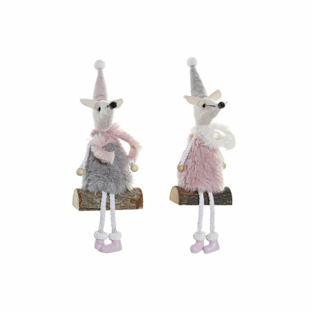 Décorations de Noël DKD Home Decor Souris Bois Polyester (7.5 x 6 x 17 cm) (2 pcs)