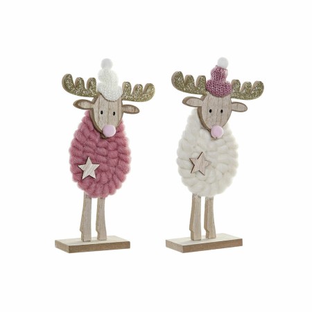 Décorations de Noël DKD Home Decor Polyester Laine Bois MDF Renne (2 pcs) (12 x 5 x 23 cm)