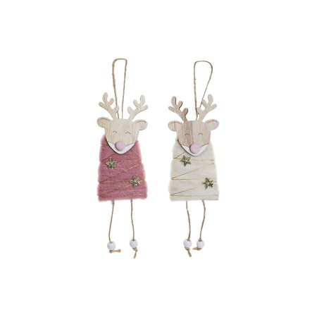 Décorations de Noël DKD Home Decor Polyester Laine Bois MDF Renne (2 pcs) (6 x 3 x 18 cm)