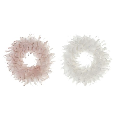 Couronne de Noël DKD Home Decor Plume (2 pcs) (30 x 7 x 30 cm)