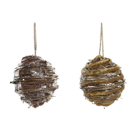 Boule de Noël DKD Home Decor Jute Rotin (10 x 10 x 10 cm) (2 pcs)