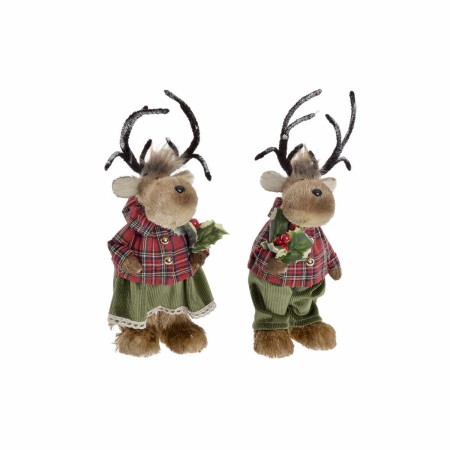 Décorations de Noël DKD Home Decor Renne Polyester Robe (2 pcs) (10 x 15 x 34 cm)