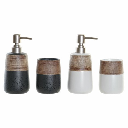 Ensemble de Bain DKD Home Decor Blanc Marron Noir Grès Boho (2 pcs)