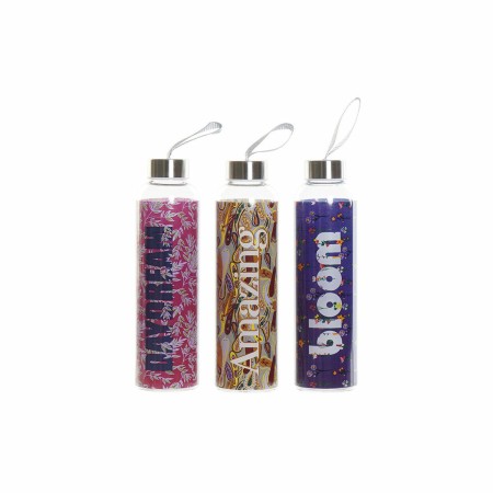 Bouteille d'eau DKD Home Decor Multicouleur Acier inoxydable Verre Borosilicaté (550 ml) (3 pcs)