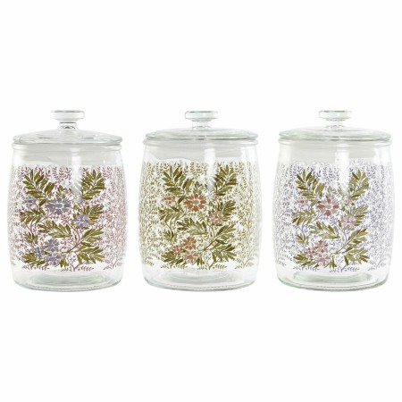 Boîte DKD Home Decor Verre Polyéthylène Fleurs Shabby Chic (14 x 14 x 21.5 cm) (3 pcs) (2 L)