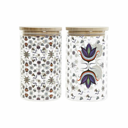 Boîte DKD Home Decor Bambou Verre Borosilicaté Traditionnel Carrelage (1 L) (2 pcs) (10 x 10 x 17 cm)