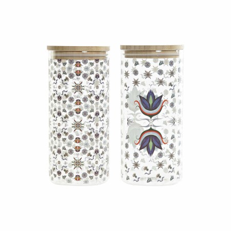 Boîte DKD Home Decor Bambou Verre Borosilicaté Traditionnel Carrelage (2 pcs) (10 x 10 x 22 cm) (1400 ml)