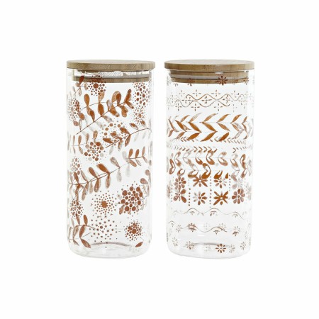 Boîte DKD Home Decor Bambou Verre Borosilicaté Cottage (2 pcs) (10 x 10 x 22 cm) (1400 ml)