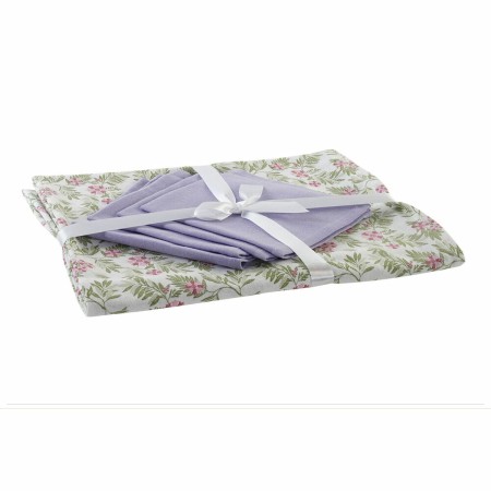 Nappe et serviettes de table DKD Home Decor Coton Blanc Vert (150 x 150 x 0.5 cm) (36 x 35 x 0,5 cm)