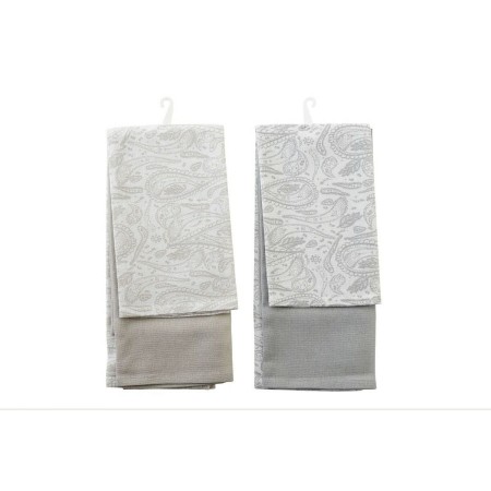 Ensemble de Chiffons DKD Home Decor Gris Beige Coton (2 pcs)