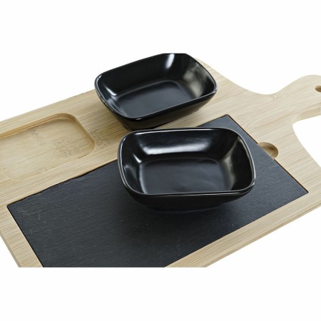 Ensemble à apértif DKD Home Decor Noir Bambou Grès Ardoise Naturel (33 x 19.7 x 3.5 cm) (4 pcs)