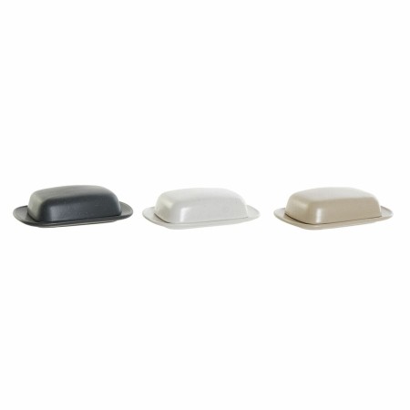 Beurrier DKD Home Decor Beige Blanc Gris foncé Grès (19 x 13 x 5 cm) (3 pcs)